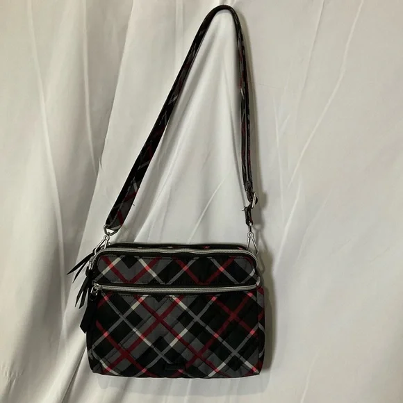 Vera Bradley Women’s Black/Red/Gray/White Plaid Crossbody Purse - Picture 6 of 12